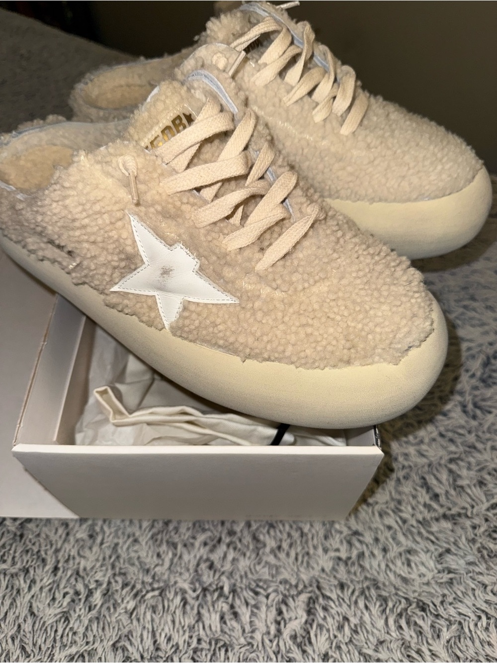 Golden Goose Space Star with Sherpa Lace-Up Sneakers & White Star Accen
